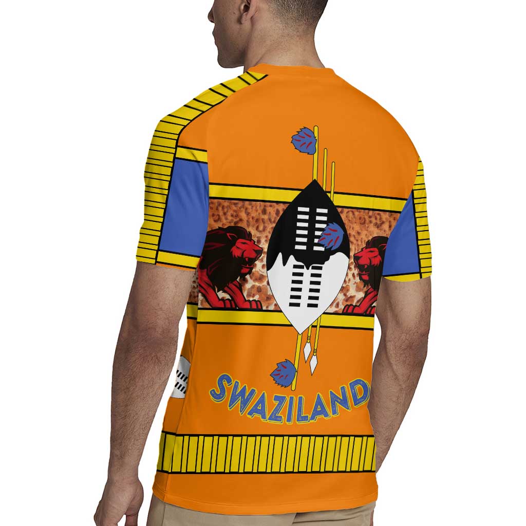 Swaziland Rugby Jersey Lion Shield and Leopard Print Tribal Design