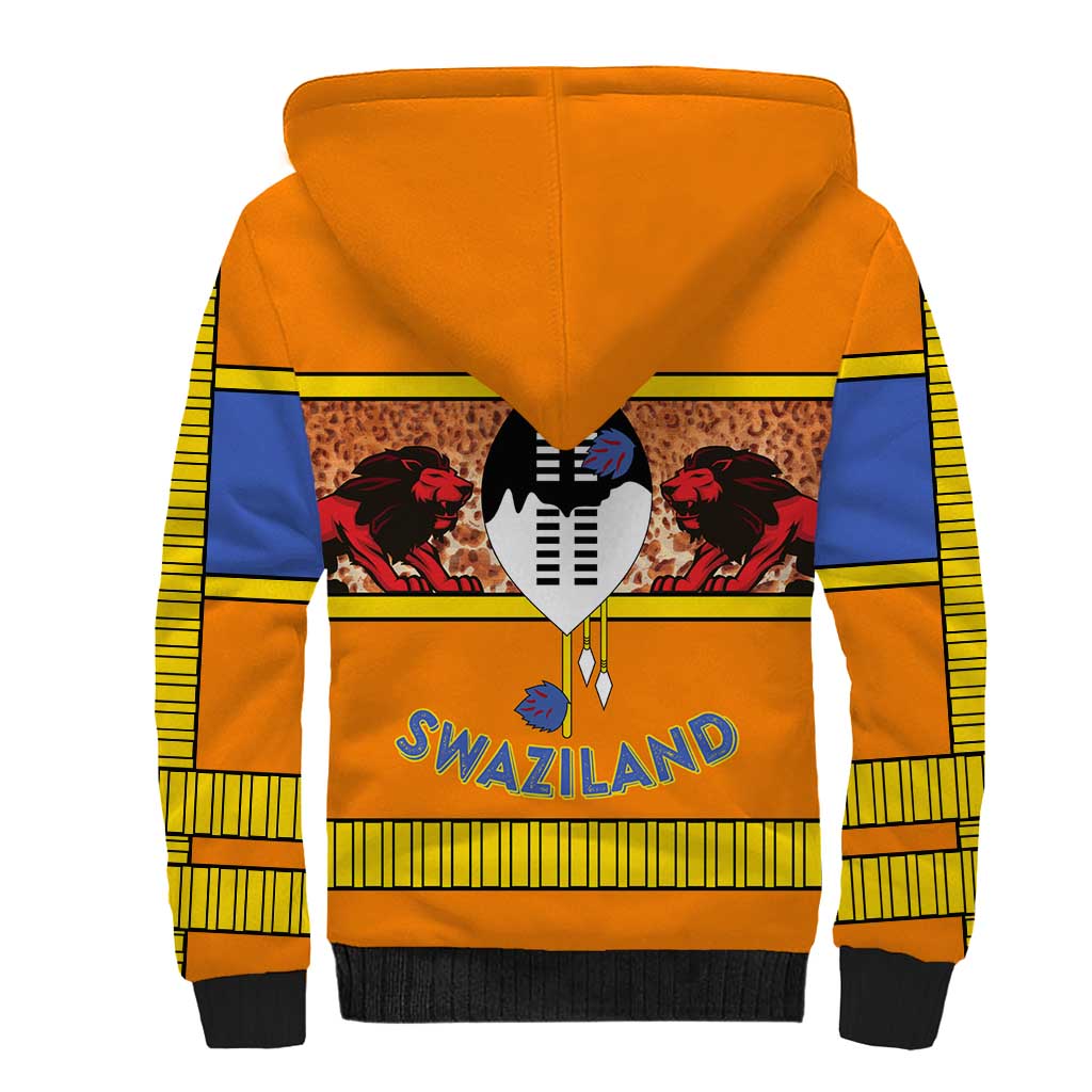 Swaziland Sherpa Hoodie Lion Shield and Leopard Print Tribal Design