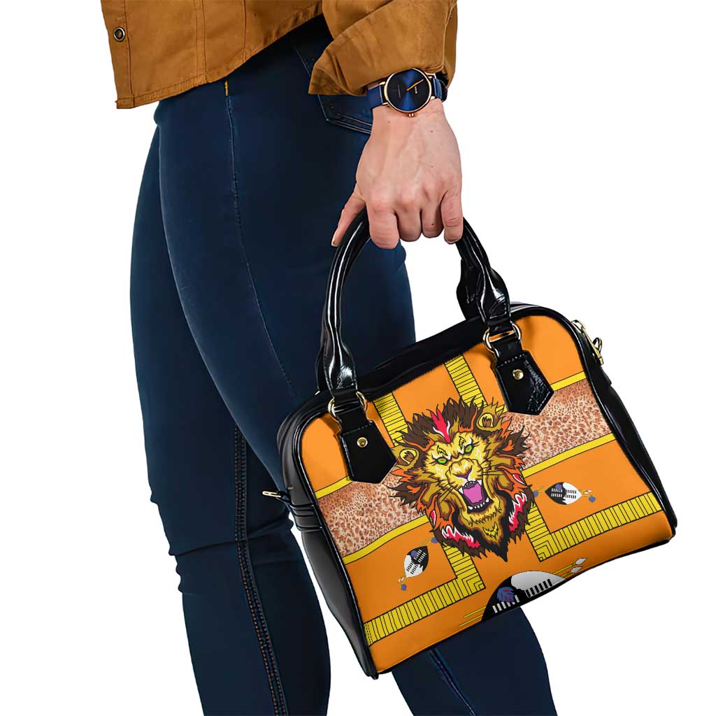Swaziland Shoulder Handbag Lion Shield and Leopard Print Tribal Design