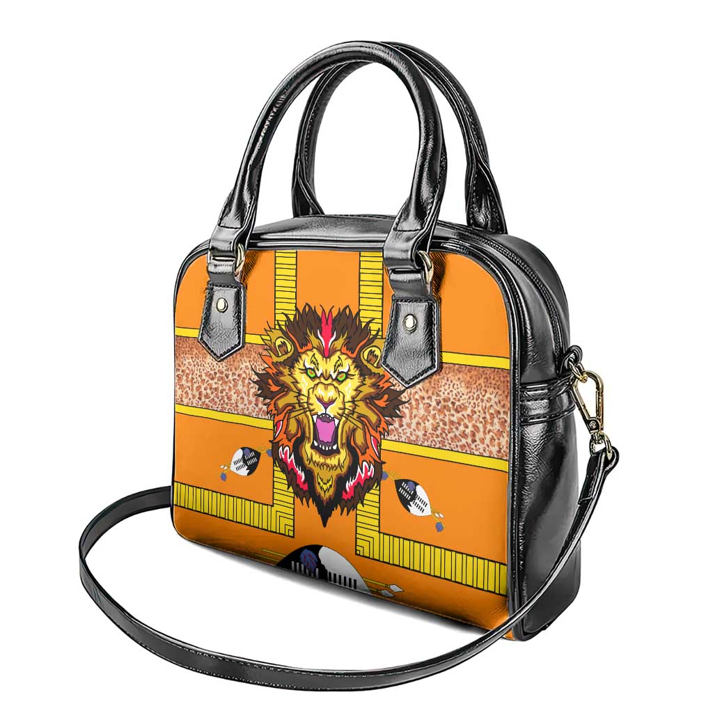 Swaziland Shoulder Handbag Lion Shield and Leopard Print Tribal Design