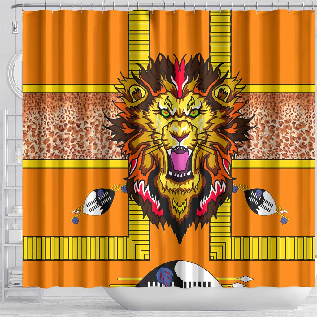 Swaziland Shower Curtain Lion Shield and Leopard Print Tribal Design