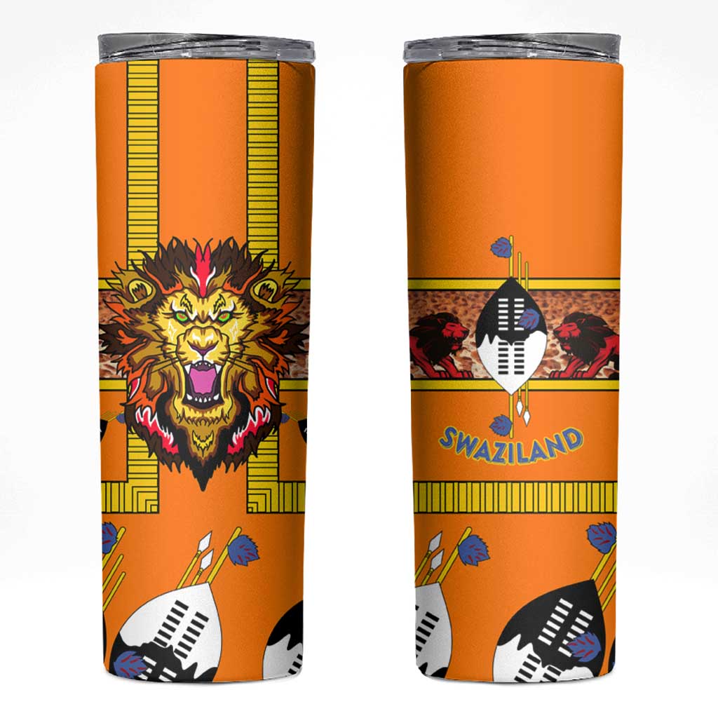 Swaziland Skinny Tumbler Lion Shield and Leopard Print Tribal Design