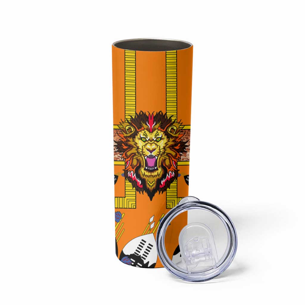 Swaziland Skinny Tumbler Lion Shield and Leopard Print Tribal Design