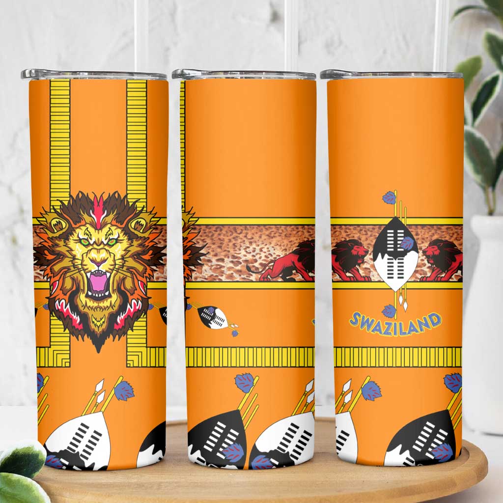 Swaziland Skinny Tumbler Lion Shield and Leopard Print Tribal Design