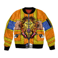 Swaziland Sleeve Zip Bomber Jacket Lion Shield and Leopard Print Tribal Design