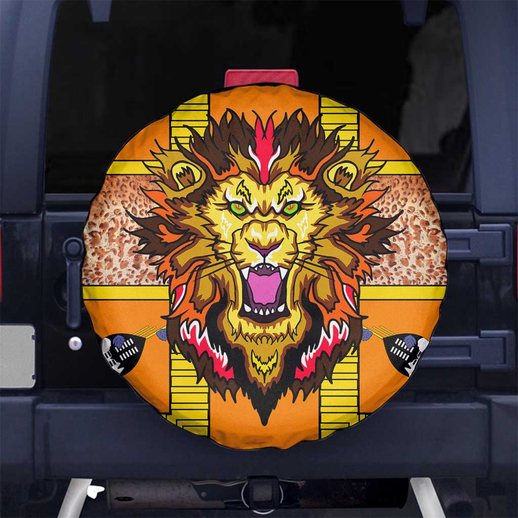 Swaziland Spare Tire Cover Lion Shield and Leopard Print Tribal Design