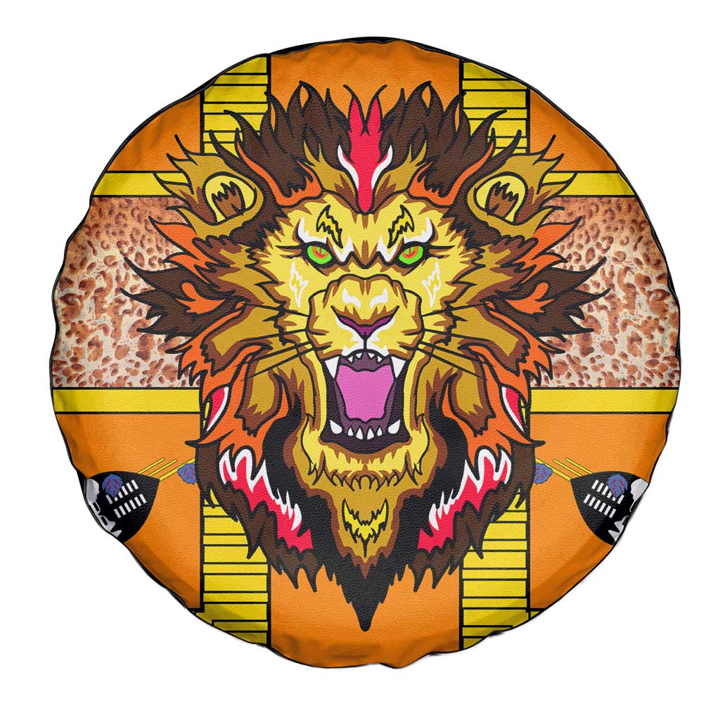 Swaziland Spare Tire Cover Lion Shield and Leopard Print Tribal Design