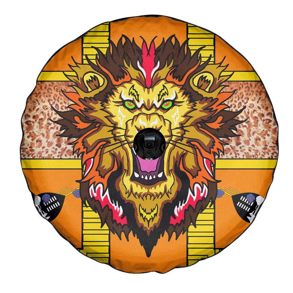 Swaziland Spare Tire Cover Lion Shield and Leopard Print Tribal Design
