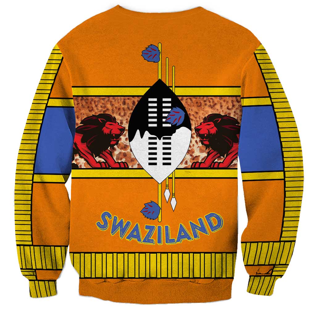 Swaziland Sweatshirt Lion Shield and Leopard Print Tribal Design