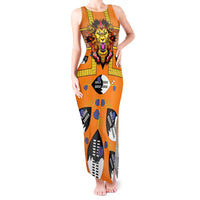Swaziland Tank Maxi Dress Lion Shield and Leopard Print Tribal Design