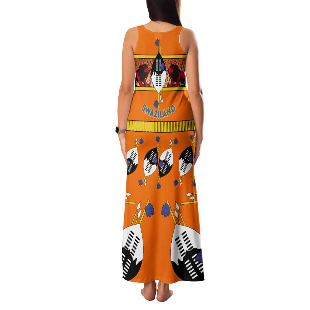 Swaziland Tank Maxi Dress Lion Shield and Leopard Print Tribal Design