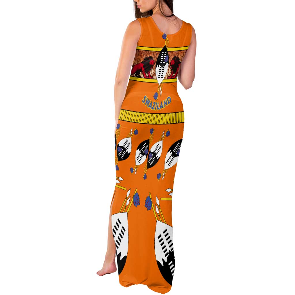 Swaziland Tank Maxi Dress Lion Shield and Leopard Print Tribal Design