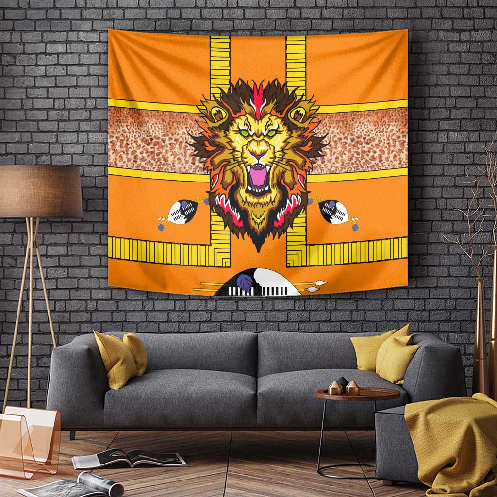 Swaziland Tapestry Lion Shield and Leopard Print Tribal Design