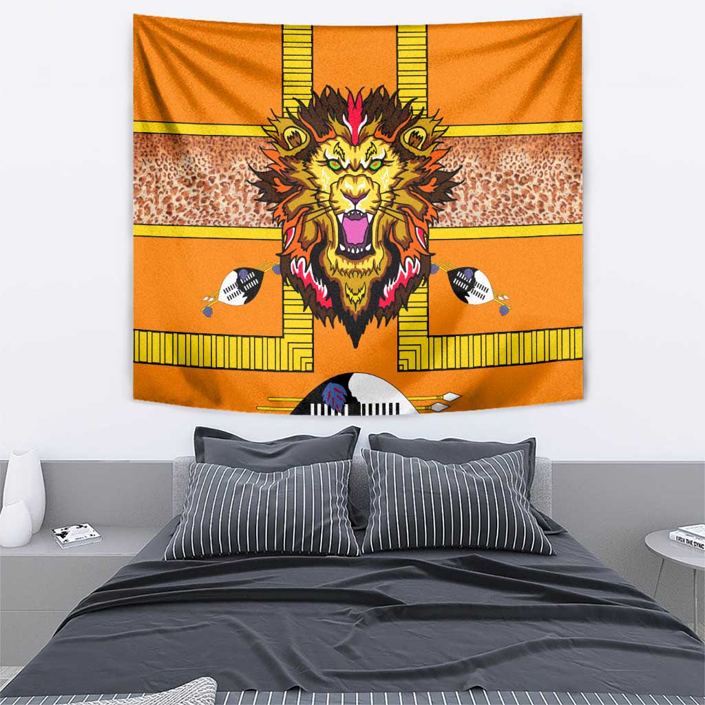 Swaziland Tapestry Lion Shield and Leopard Print Tribal Design