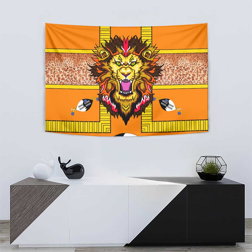Swaziland Tapestry Lion Shield and Leopard Print Tribal Design