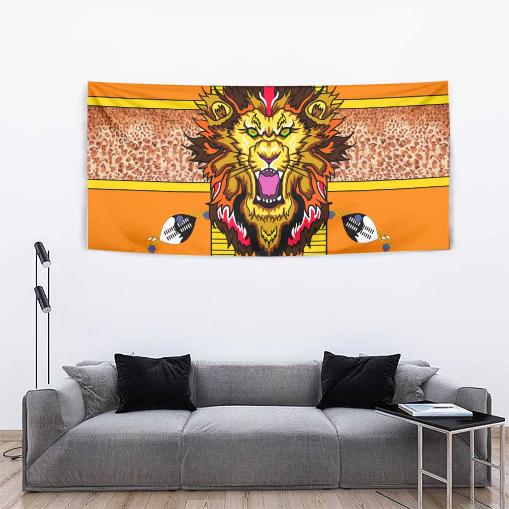 Swaziland Tapestry Lion Shield and Leopard Print Tribal Design