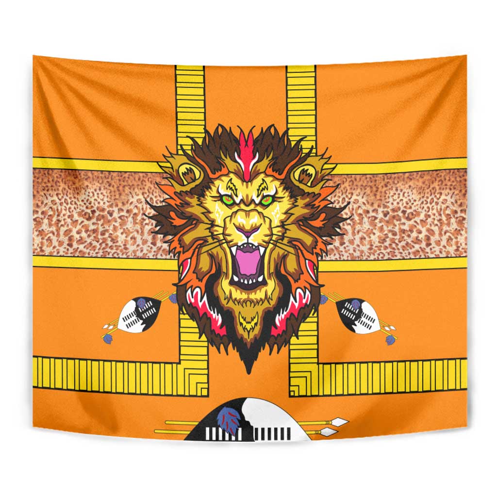 Swaziland Tapestry Lion Shield and Leopard Print Tribal Design