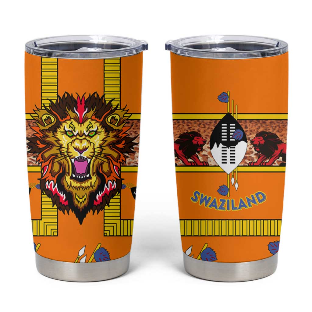 Swaziland Tumbler Cup Lion Shield and Leopard Print Tribal Design