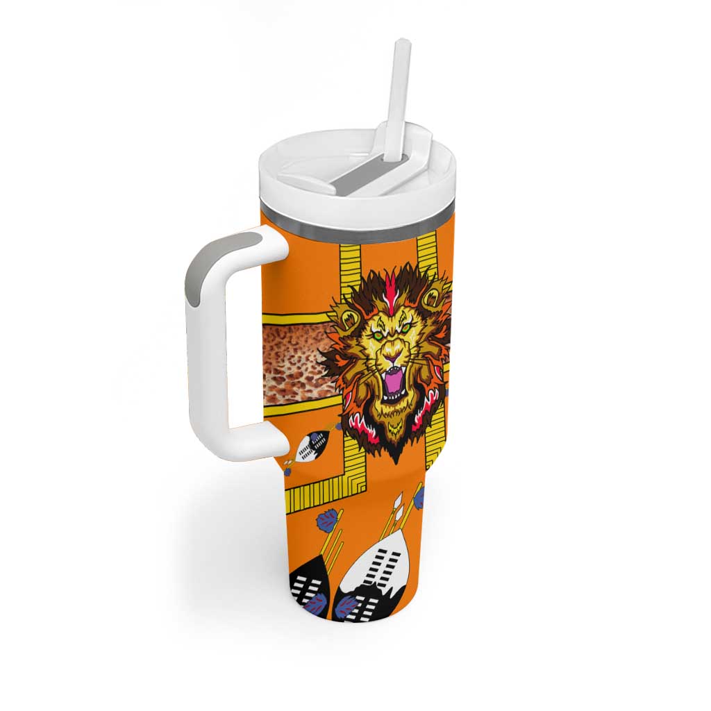 Swaziland Tumbler With Handle Lion Shield and Leopard Print Tribal Design