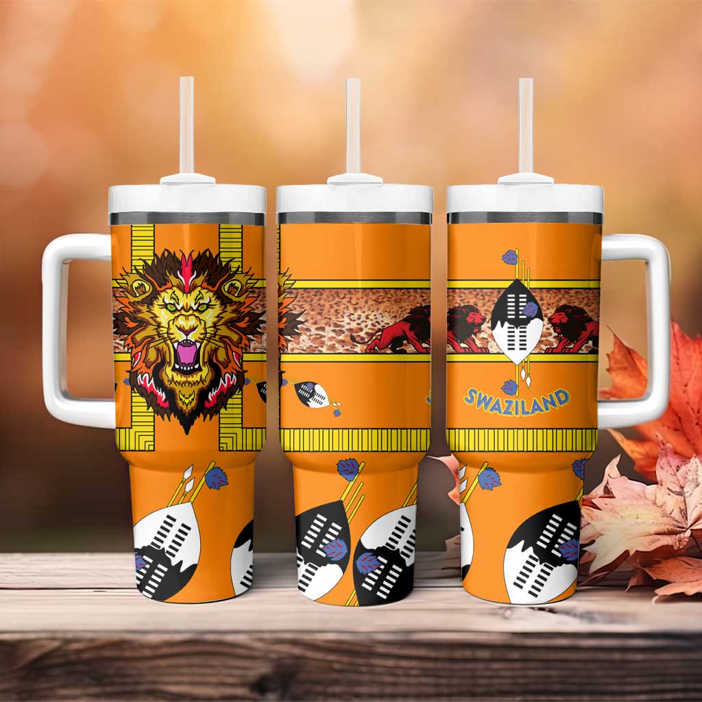 Swaziland Tumbler With Handle Lion Shield and Leopard Print Tribal Design