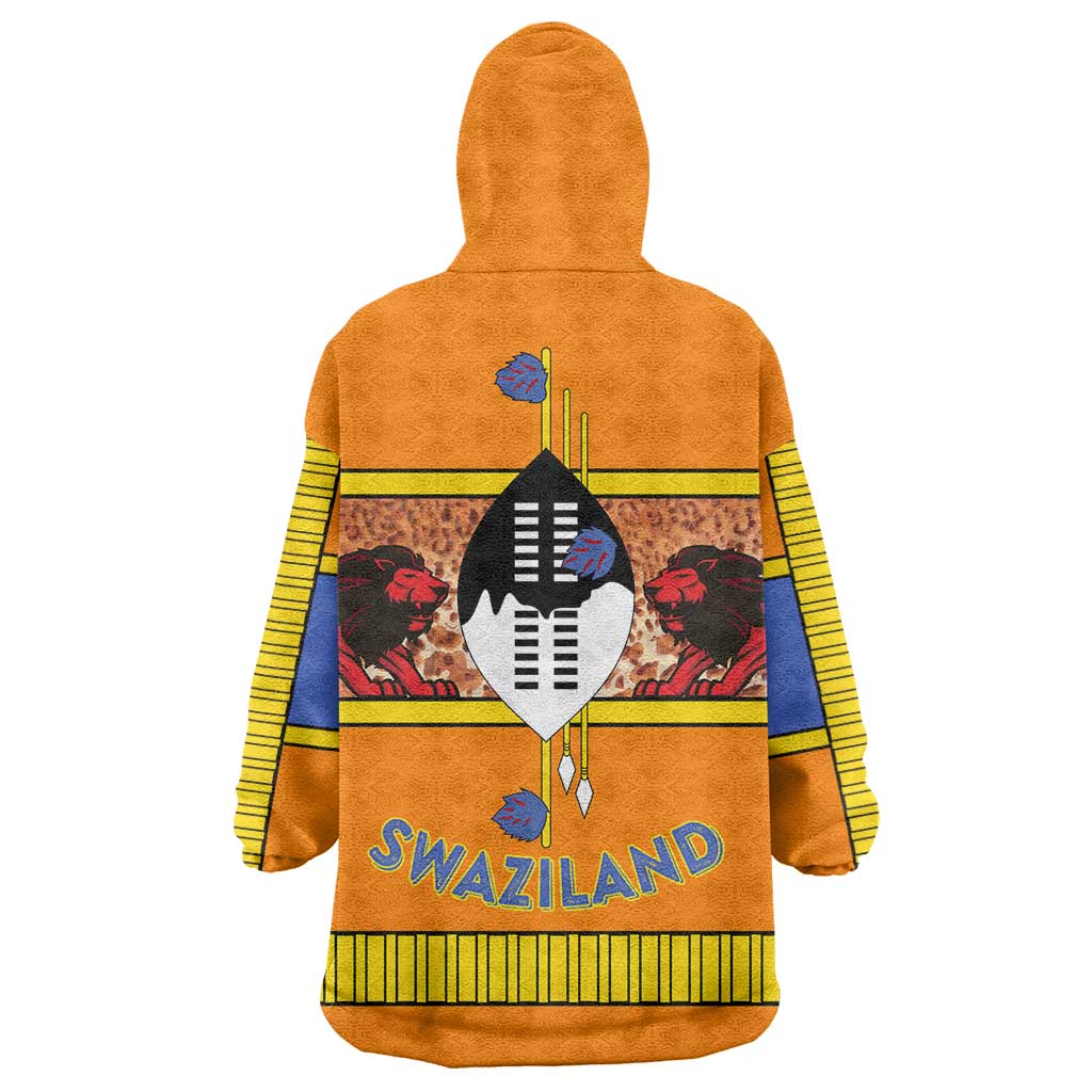 Swaziland Wearable Blanket Hoodie Lion Shield and Leopard Print Tribal Design