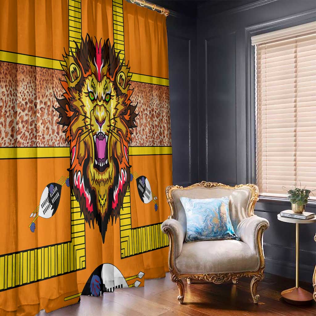Swaziland Window Curtain Lion Shield and Leopard Print Tribal Design