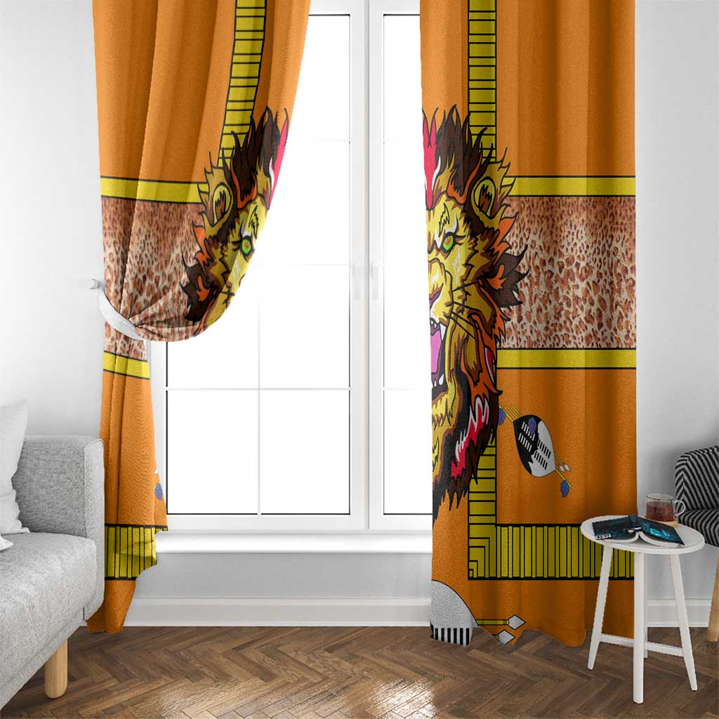 Swaziland Window Curtain Lion Shield and Leopard Print Tribal Design