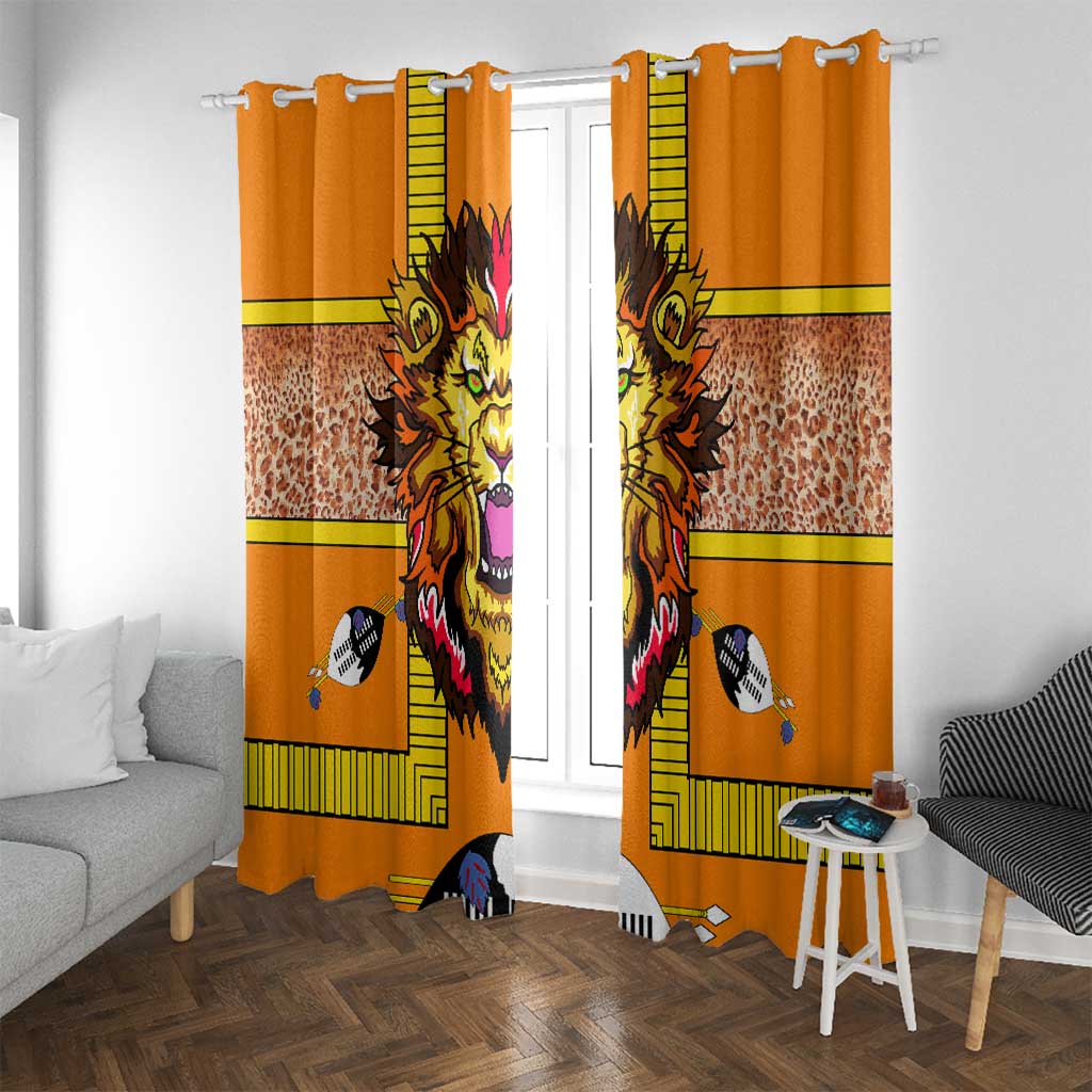 Swaziland Window Curtain Lion Shield and Leopard Print Tribal Design