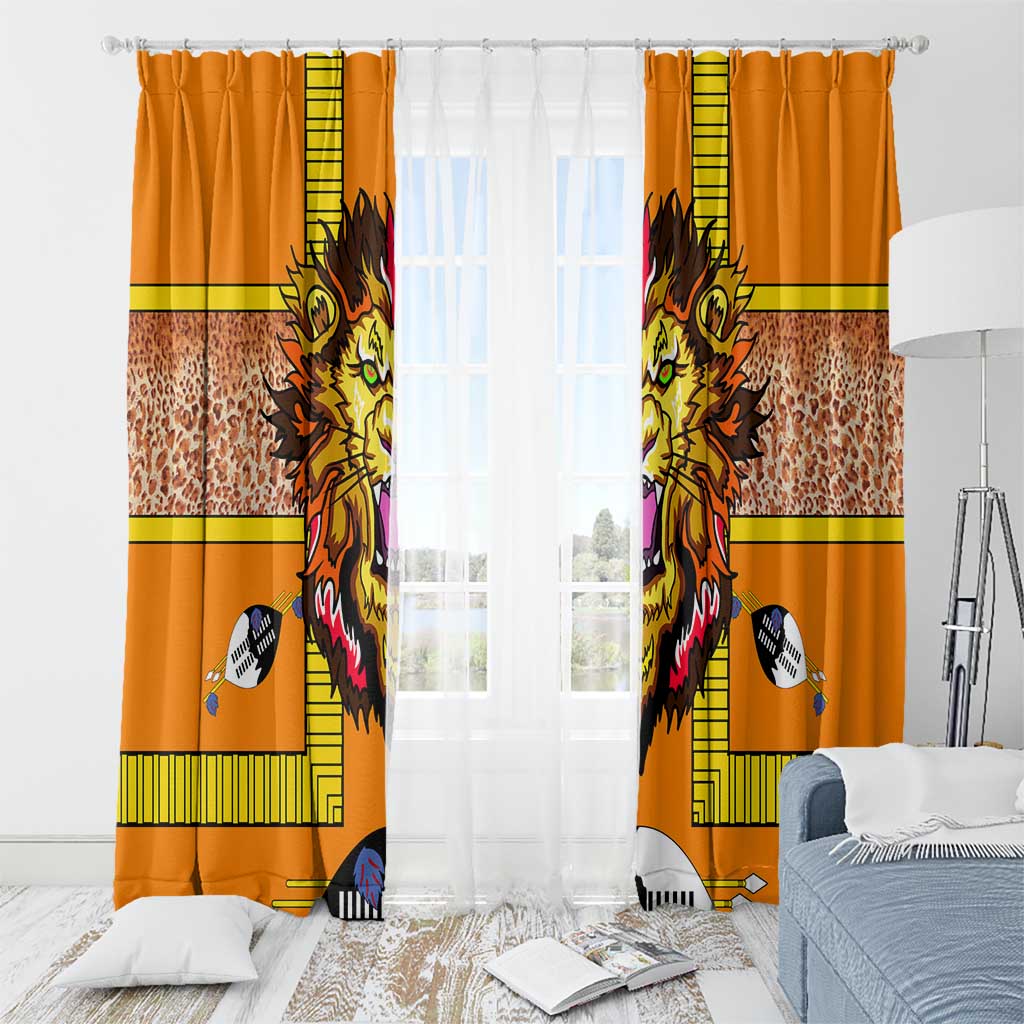 Swaziland Window Curtain Lion Shield and Leopard Print Tribal Design