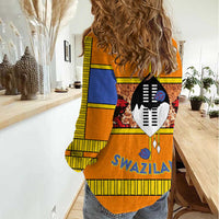 Swaziland Women Casual Shirt Lion Shield and Leopard Print Tribal Design