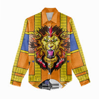Swaziland Women Casual Shirt Lion Shield and Leopard Print Tribal Design