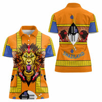 Swaziland Women Polo Shirt Lion Shield and Leopard Print Tribal Design