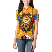 Swaziland Women Polo Shirt Lion Shield and Leopard Print Tribal Design