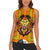 Swaziland Women Sleeveless Polo Shirt Lion Shield and Leopard Print Tribal Design
