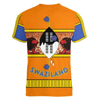 Swaziland Women V-Neck T-Shirt Lion Shield and Leopard Print Tribal Design