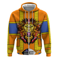 Swaziland Zip Hoodie Lion Shield and Leopard Print Tribal Design