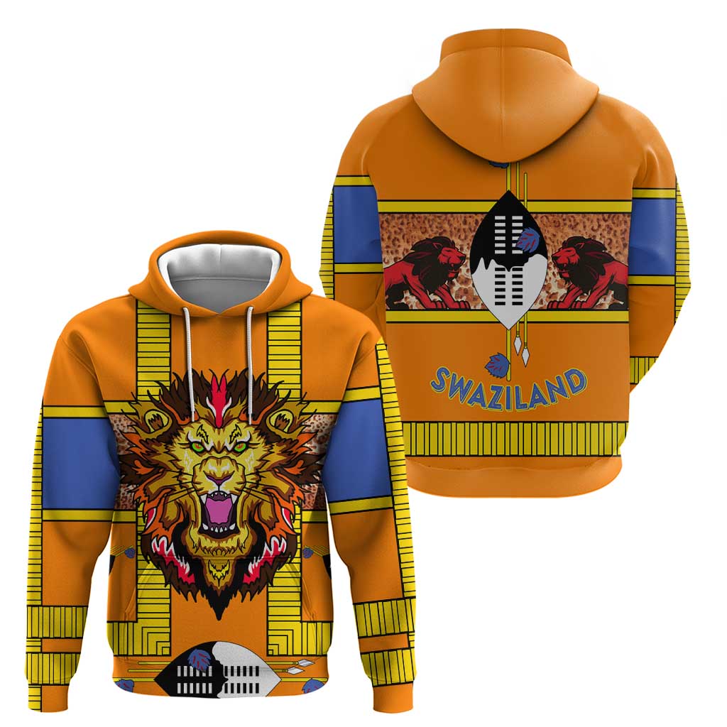Swaziland Zip Hoodie Lion Shield and Leopard Print Tribal Design