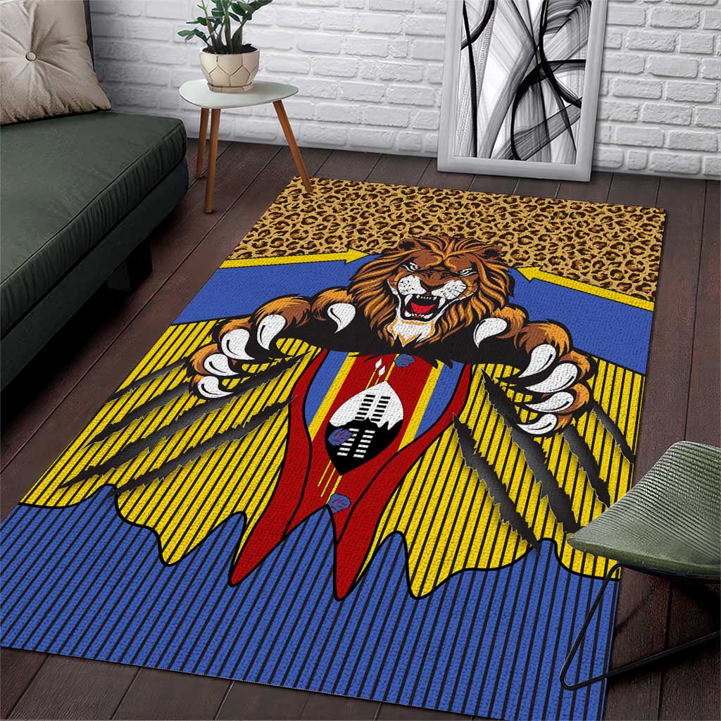 Swaziland Area Rug Coat of Arms Lion Elephant Shield Leopard Print Design