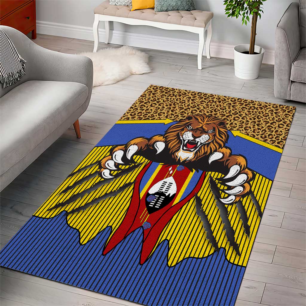 Swaziland Area Rug Coat of Arms Lion Elephant Shield Leopard Print Design