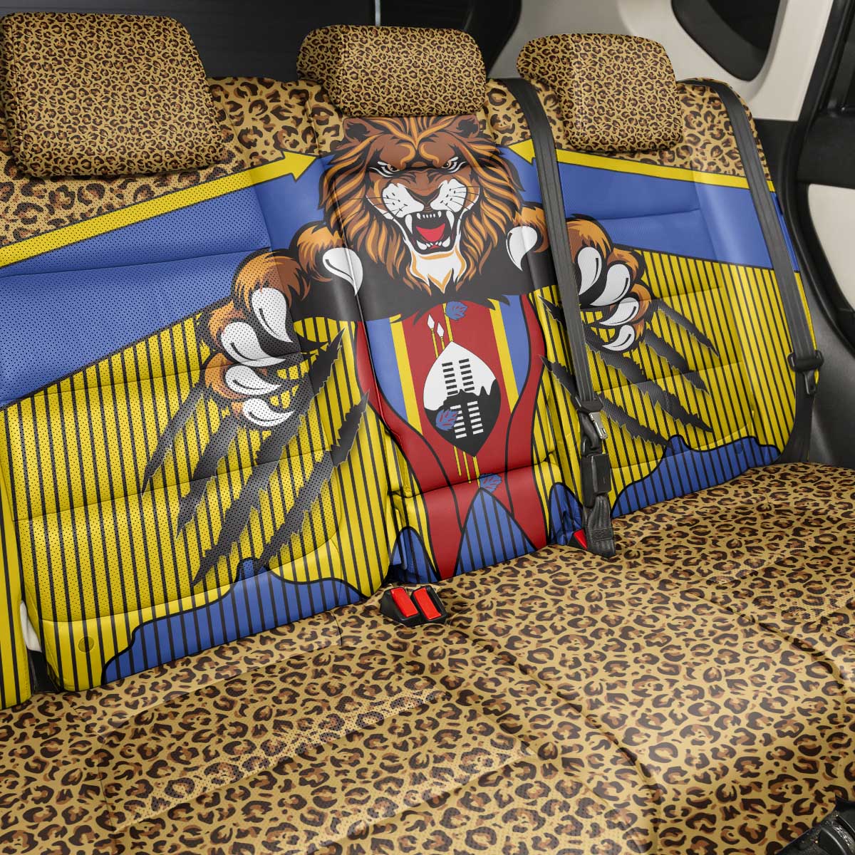 Swaziland Back Car Seat Cover Coat of Arms Lion Elephant Shield Leopard Print Design