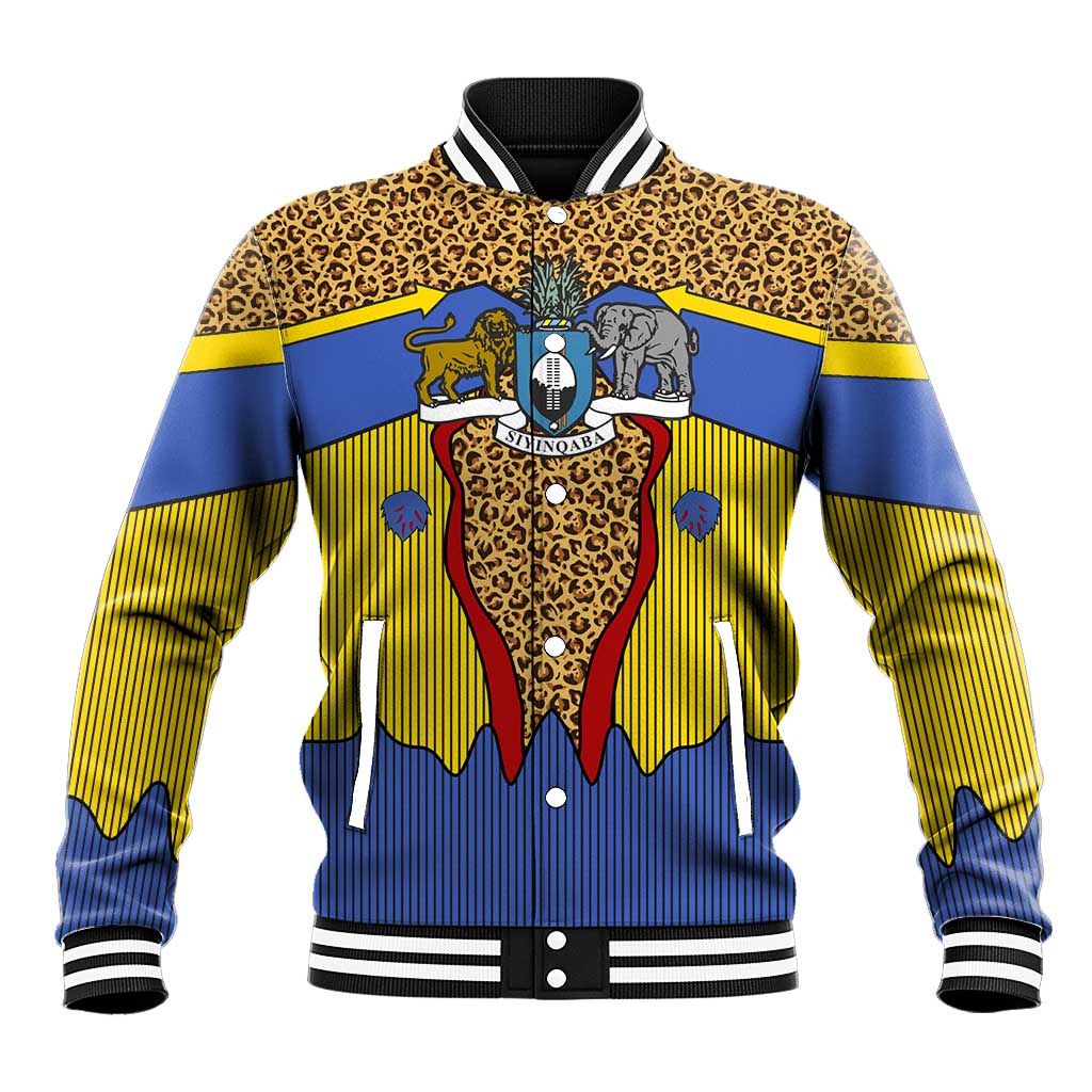 Swaziland Baseball Jacket Coat of Arms Lion Elephant Shield Leopard Print Design