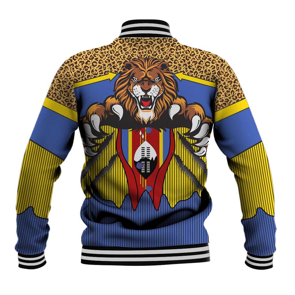 Swaziland Baseball Jacket Coat of Arms Lion Elephant Shield Leopard Print Design