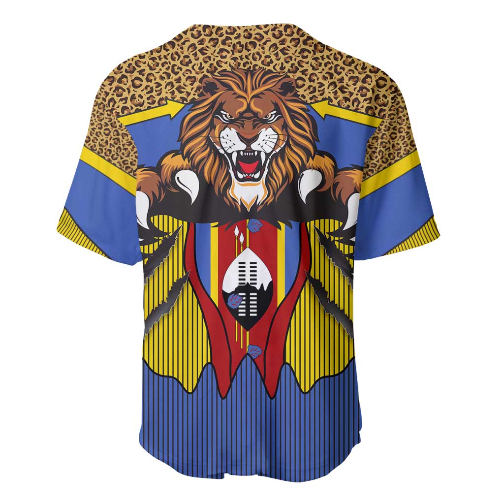 Swaziland Baseball Jersey Coat of Arms Lion Elephant Shield Leopard Print Design