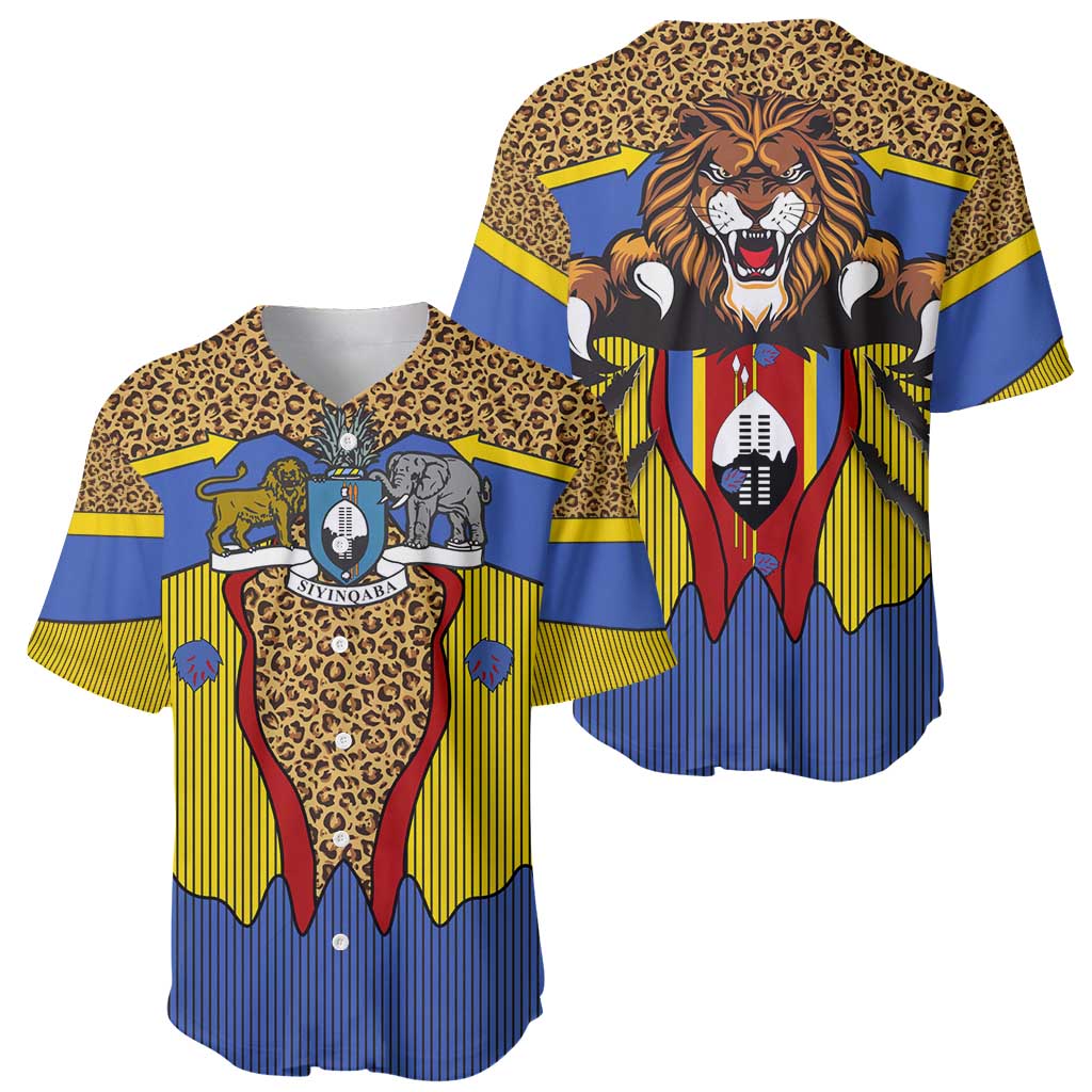 Swaziland Baseball Jersey Coat of Arms Lion Elephant Shield Leopard Print Design