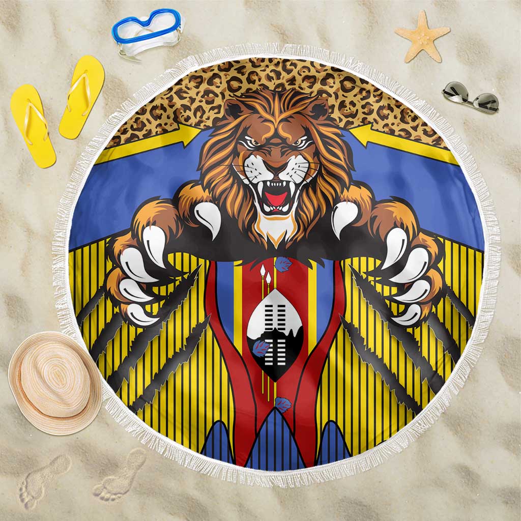 Swaziland Beach Blanket Coat of Arms Lion Elephant Shield Leopard Print Design