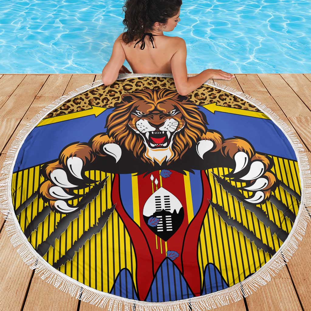 Swaziland Beach Blanket Coat of Arms Lion Elephant Shield Leopard Print Design