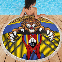 Swaziland Beach Blanket Coat of Arms Lion Elephant Shield Leopard Print Design