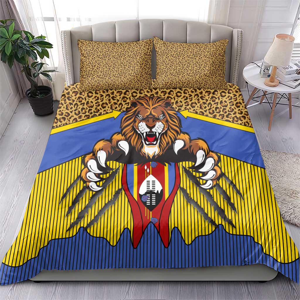 Swaziland Bedding Set Coat of Arms Lion Elephant Shield Leopard Print Design