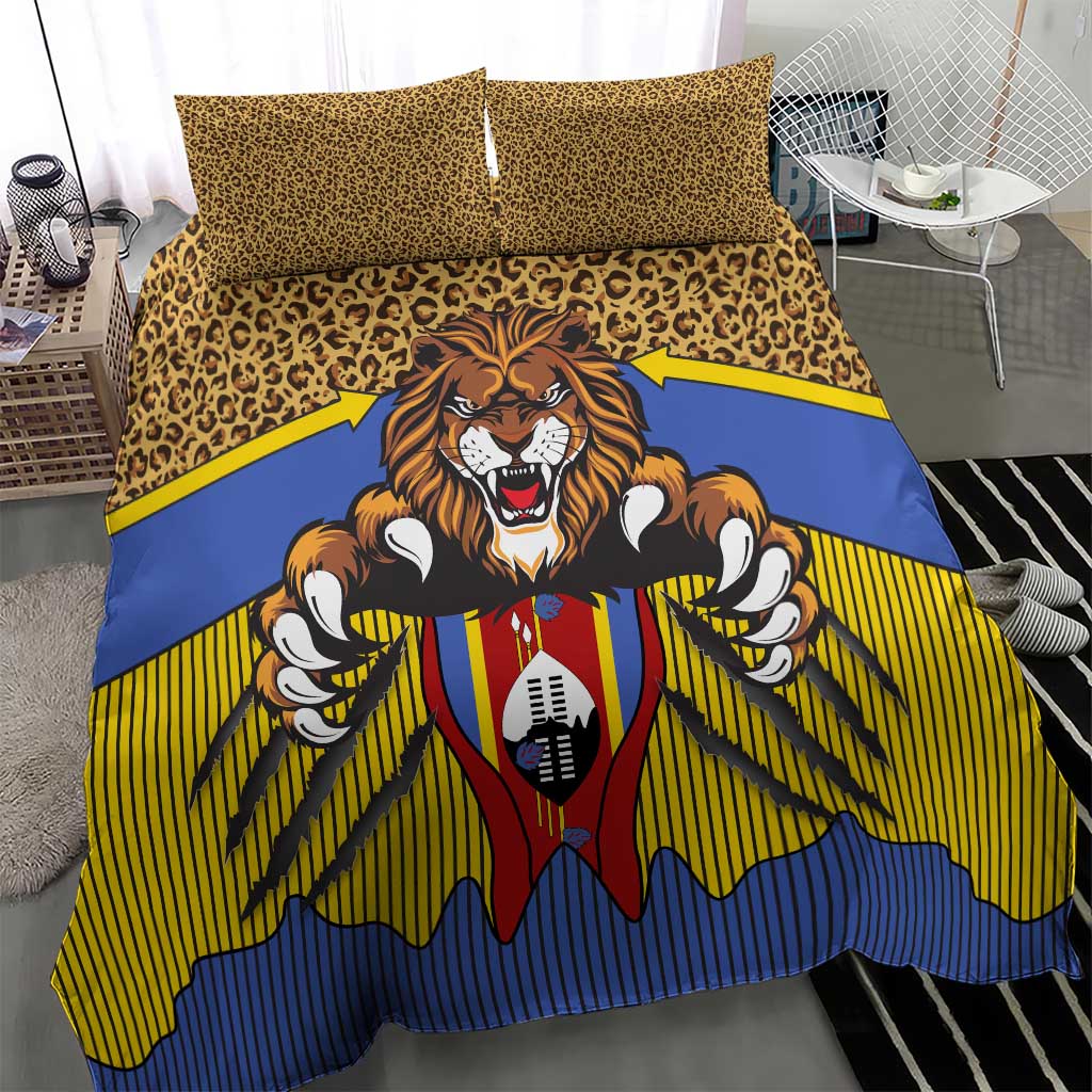 Swaziland Bedding Set Coat of Arms Lion Elephant Shield Leopard Print Design