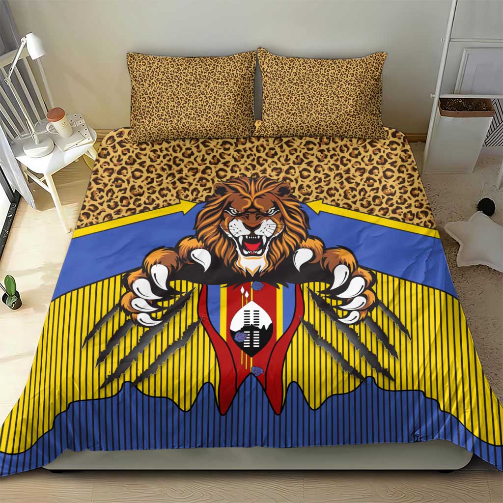 Swaziland Bedding Set Coat of Arms Lion Elephant Shield Leopard Print Design